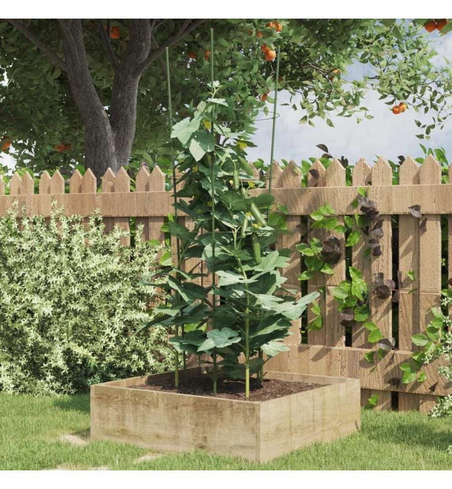 Pflanzenstützen mit 4 Ringen 5 Stk. Grün 90 cm Stahl