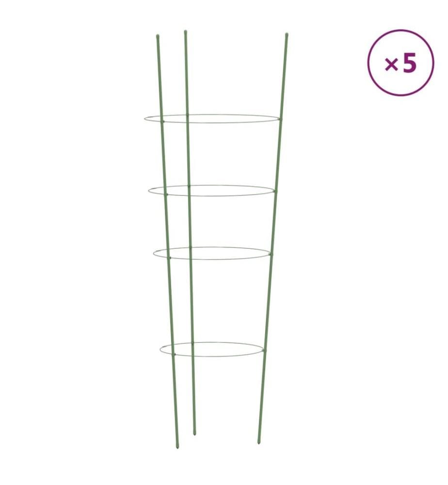Pflanzenstützen mit 4 Ringen 5 Stk. Grün 90 cm Stahl
