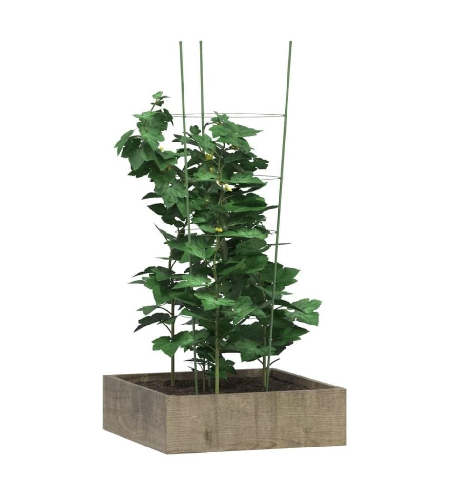 Pflanzenstützen mit 4 Ringen 5 Stk. Grün 90 cm Stahl