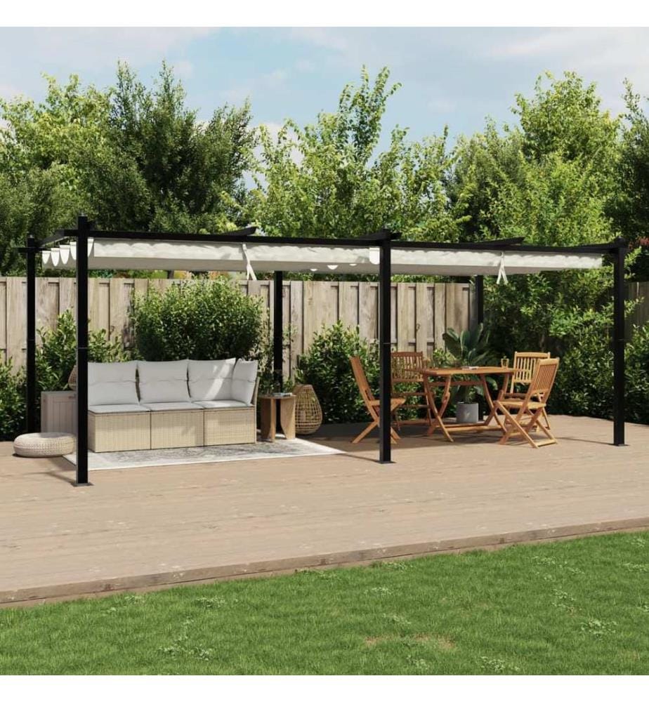Gartenpavillon mit Ausziehbarem Dach Creme 3x6 m Aluminium