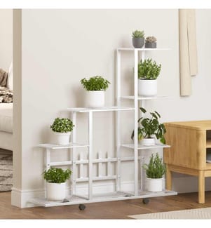 Support pour plantes sur roues 94,5x25x92,5 cm Blanc Métal