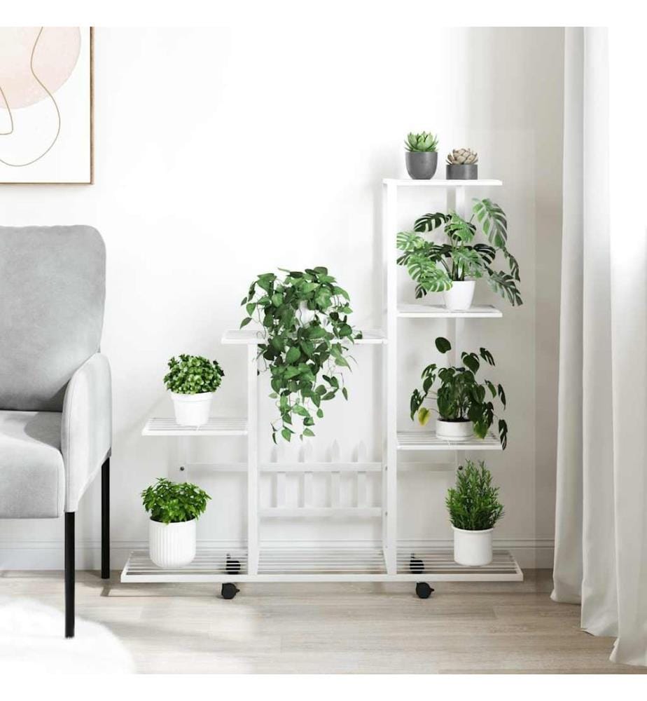 Support pour plantes sur roues 94,5x25x92,5 cm Blanc Métal