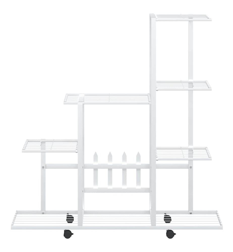 Support pour plantes sur roues 94,5x25x92,5 cm Blanc Métal