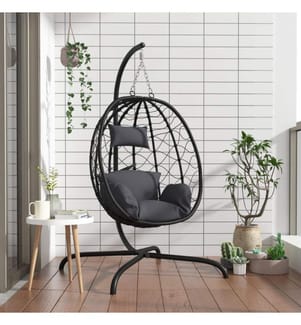 Hängesessel mit Kissen Anthrazit Poly Rattan & Stahl