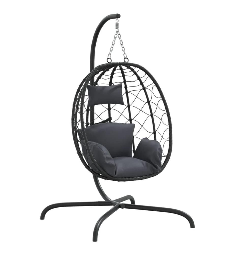 Hängesessel mit Kissen Anthrazit Poly Rattan & Stahl