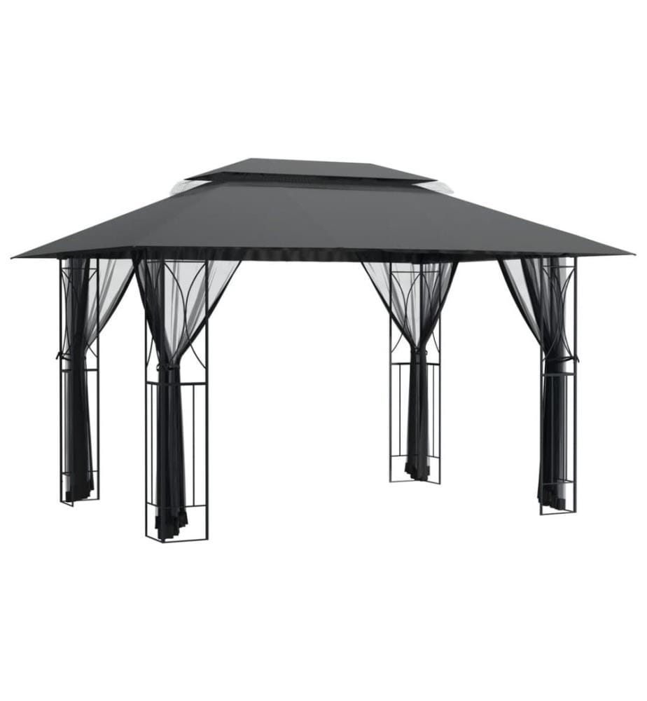 Pavillon mit Seitenwänden Anthrazit 400x300x270 cm Stahl