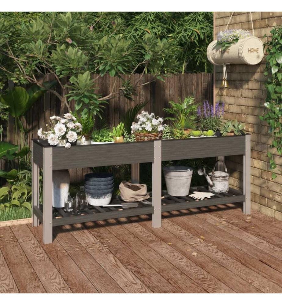 Garten-Hochbeet mit Ablage Grau 200x50x75 cm WPC