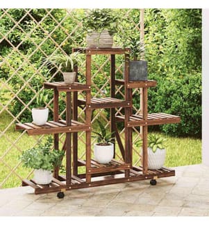 Support à fleurs avec roues 110x25x101 cm bois massif de sapin