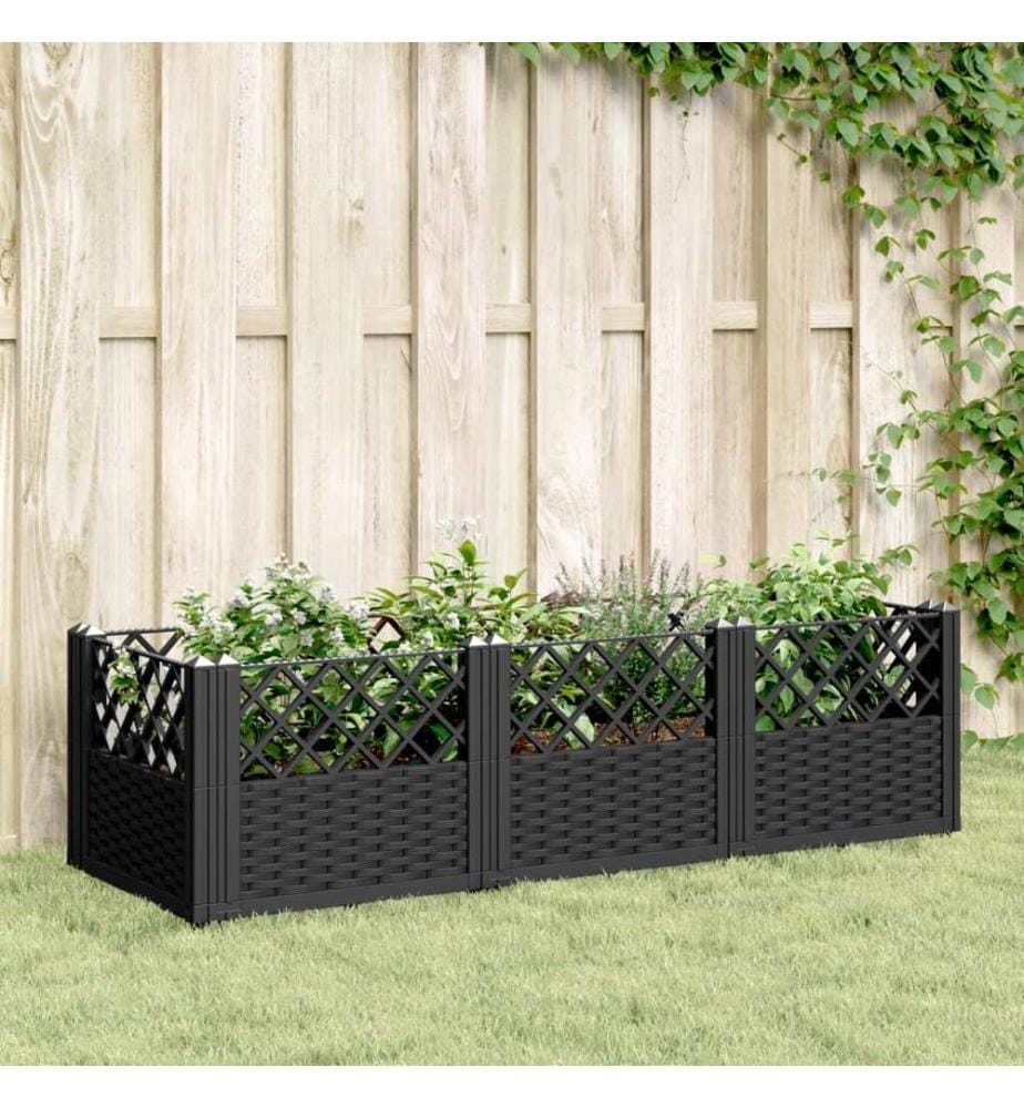 Pflanzkasten mit Erdspiessen Schwarz 123,5x43,5x43,5 cm PP