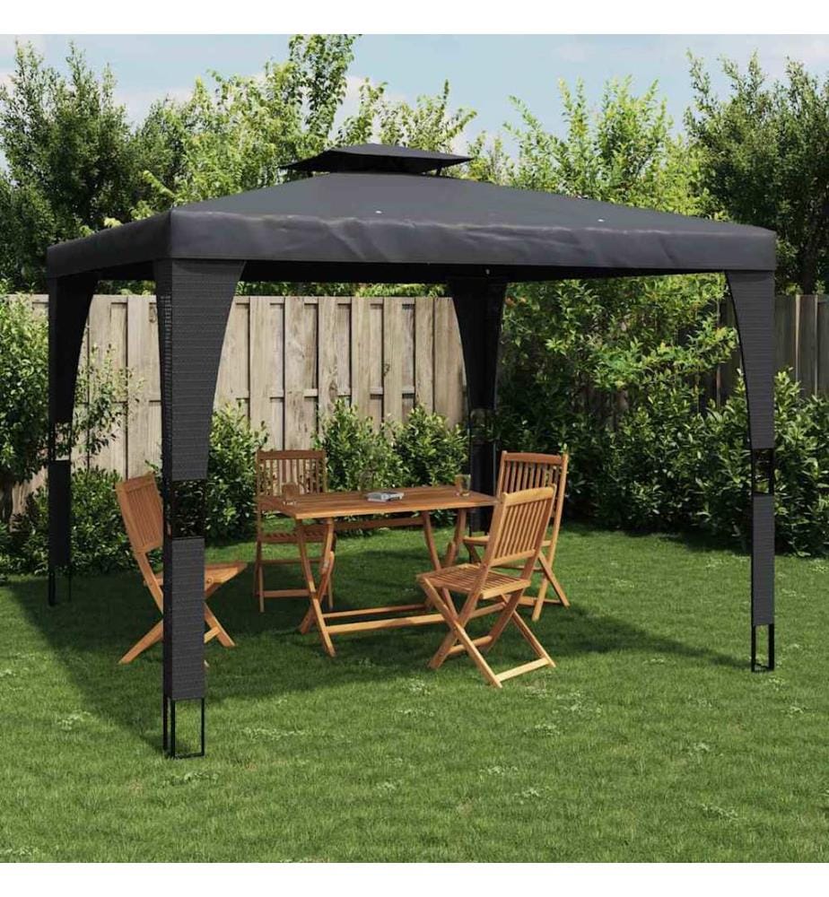 Pavillon mit Doppeldach Anthrazit 3,98x2,98 m Stahl