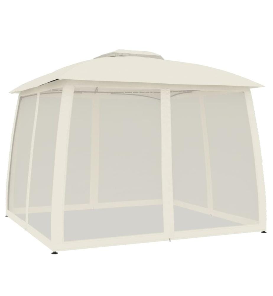 Tonnelle avec double toit et parois en filet crème acier