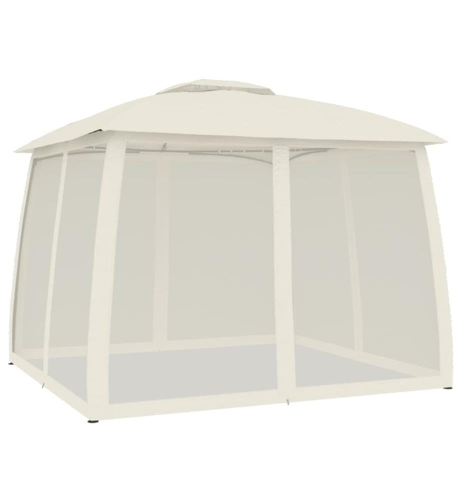 Tonnelle avec double toit et parois en filet crème acier