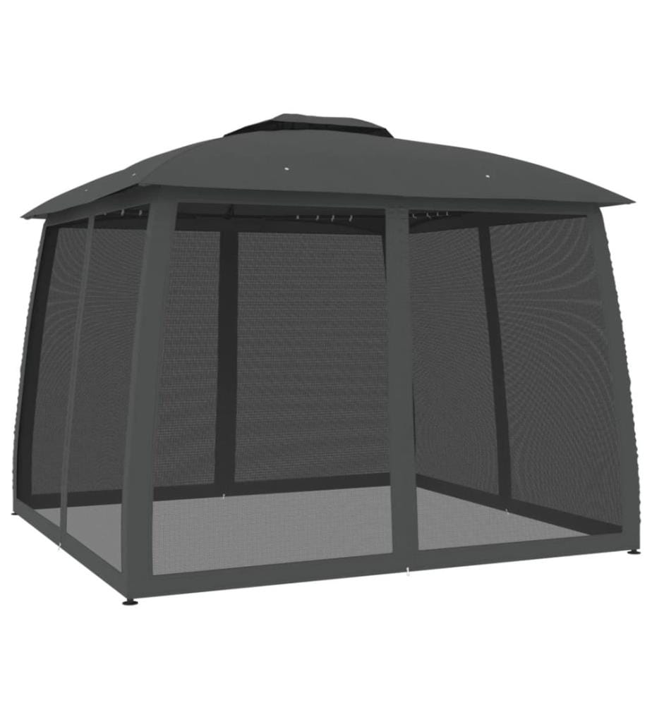 Tonnelle avec double toit et parois en filet anthracite acier