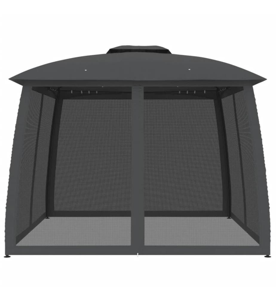 Tonnelle avec double toit et parois en filet anthracite acier