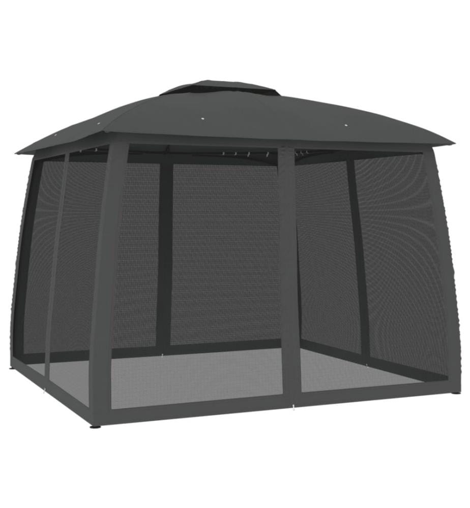 Tonnelle avec double toit et parois en filet anthracite acier