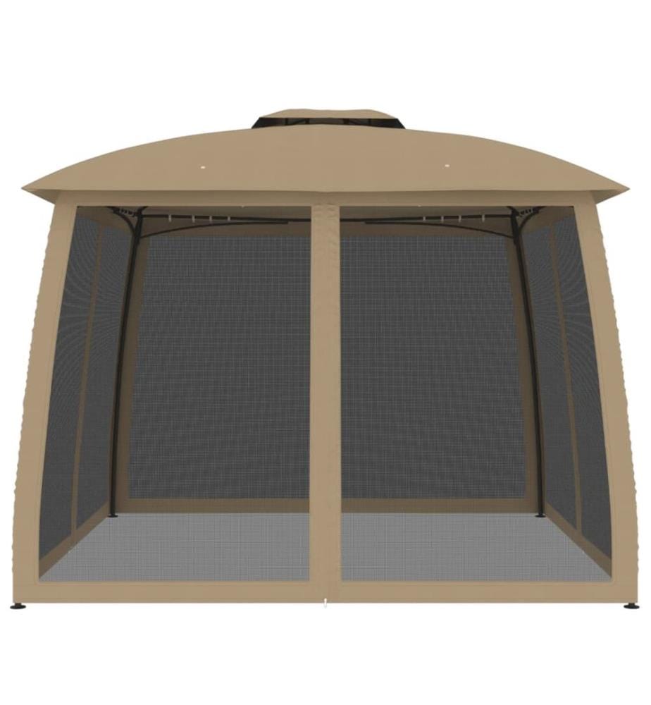 Tonnelle avec double toit et parois en filet taupe acier