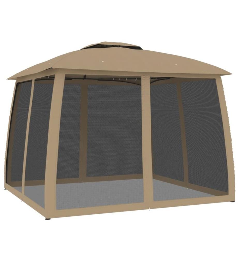 Tonnelle avec double toit et parois en filet taupe acier