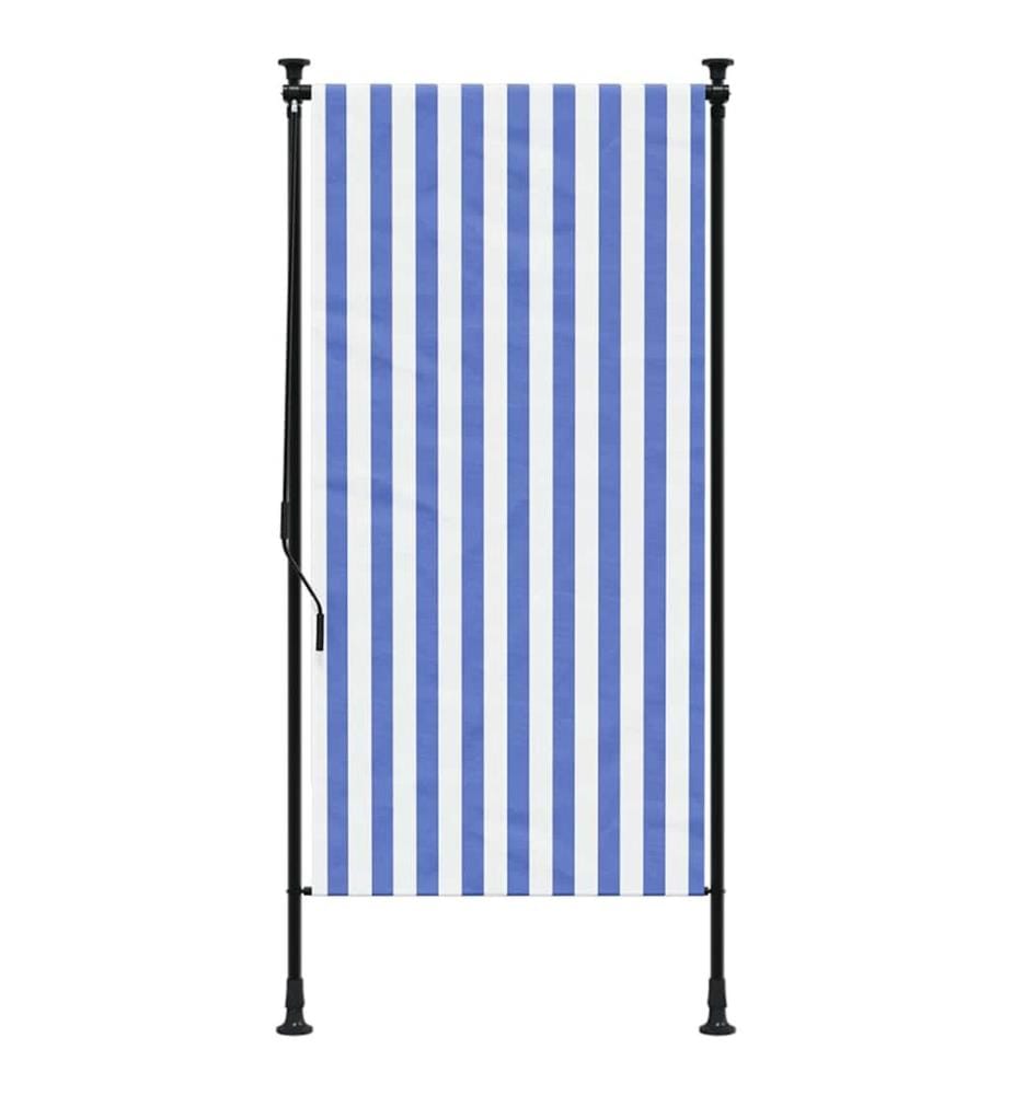 Store roulant d'extérieur bleu et blanc 120x270 cm tissu acier