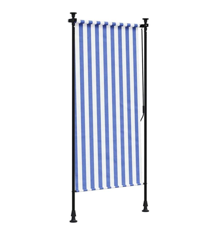Store roulant d'extérieur bleu et blanc 120x270 cm tissu acier