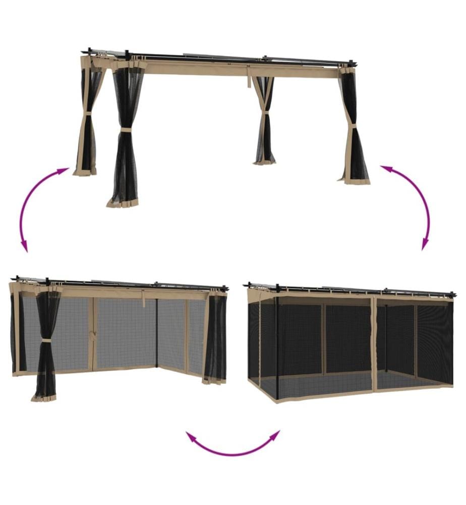 Tonnelle avec parois en filet taupe 4x3 m acier