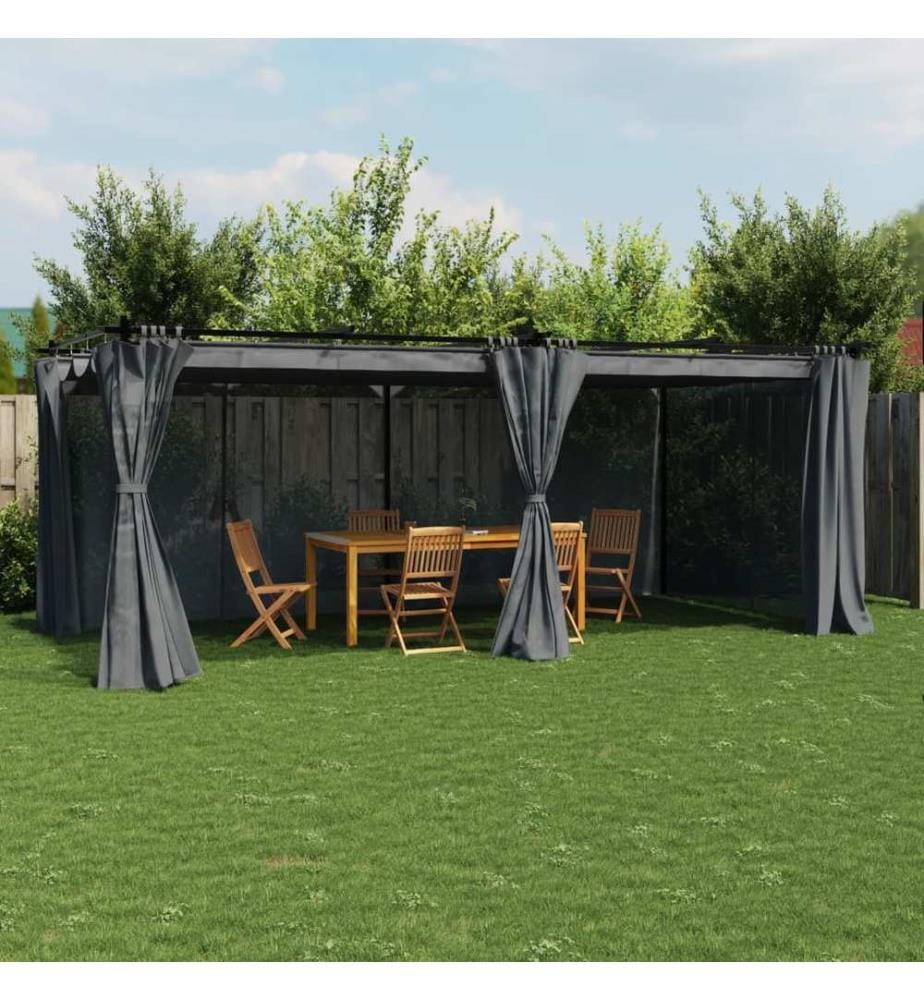 Pavillon mit Vorhängen Anthrazit 6x3 m Stahl
