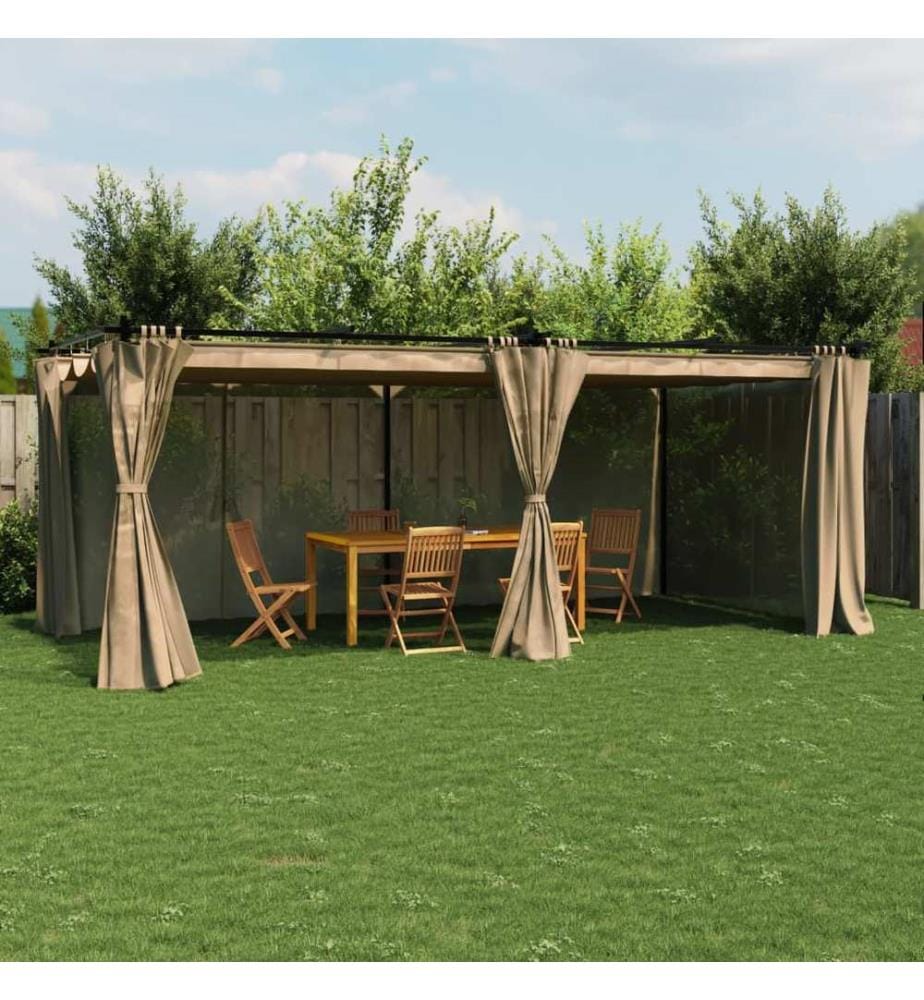 Pavillon mit Vorhängen Taupe 6x3 m Stahl