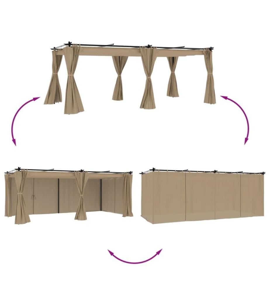Pavillon mit Vorhängen Taupe 6x3 m Stahl