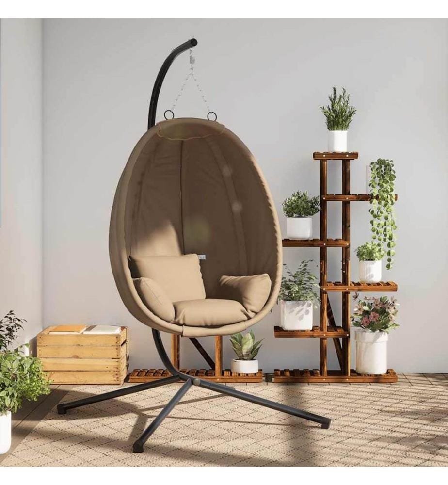 Hängesessel Ei-Design mit Ständer Taupe Rattan und Stahl