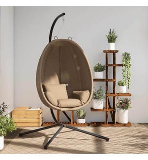Hängesessel Ei-Design mit Ständer Taupe Rattan und Stahl