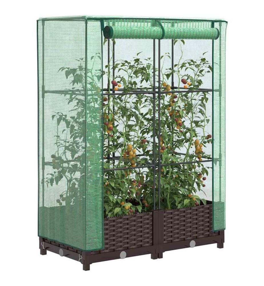 Hochbeet mit Gewächshaus-Aufsatz Rattan-Optik 80x40x123 cm