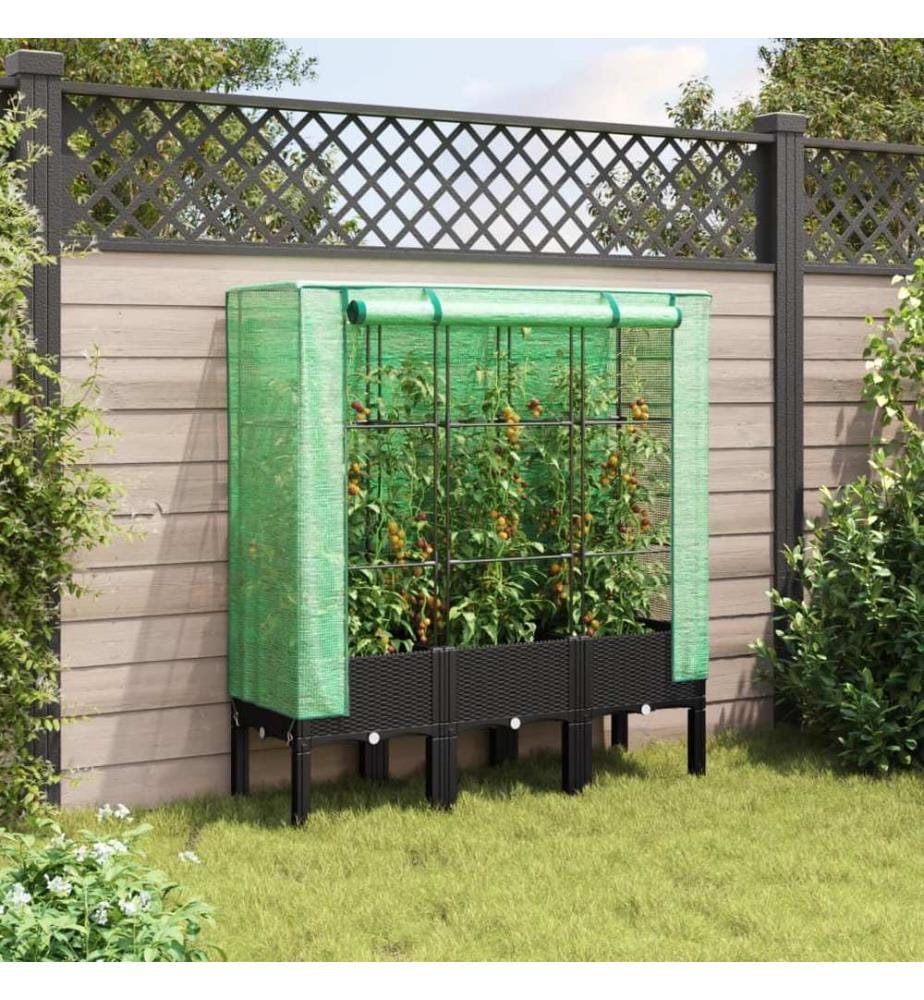 Hochbeet mit Gewächshaus-Aufsatz Rattan-Optik 120x40x140 cm