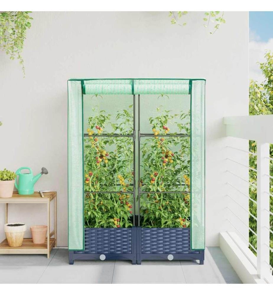 Hochbeet mit Gewächshaus-Aufsatz Rattan-Optik 80x40x123 cm