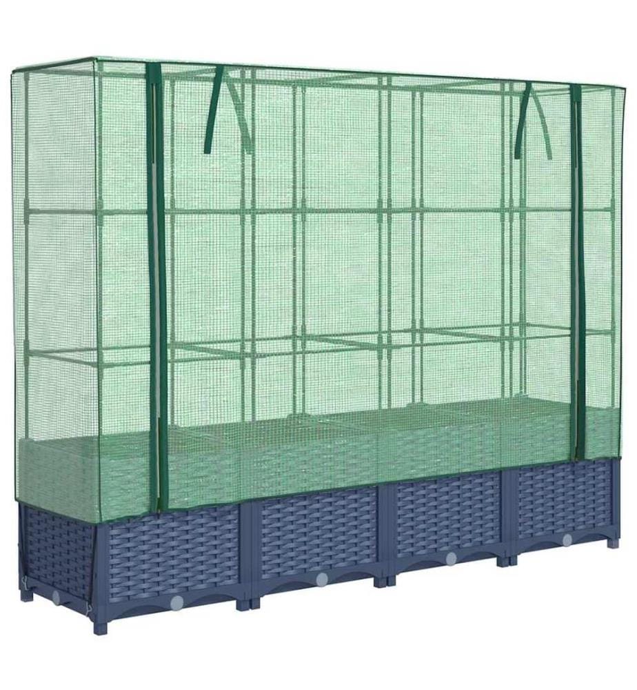 Lit surélevé avec housse de serre aspect rotin 160 x 40 x 138 cm