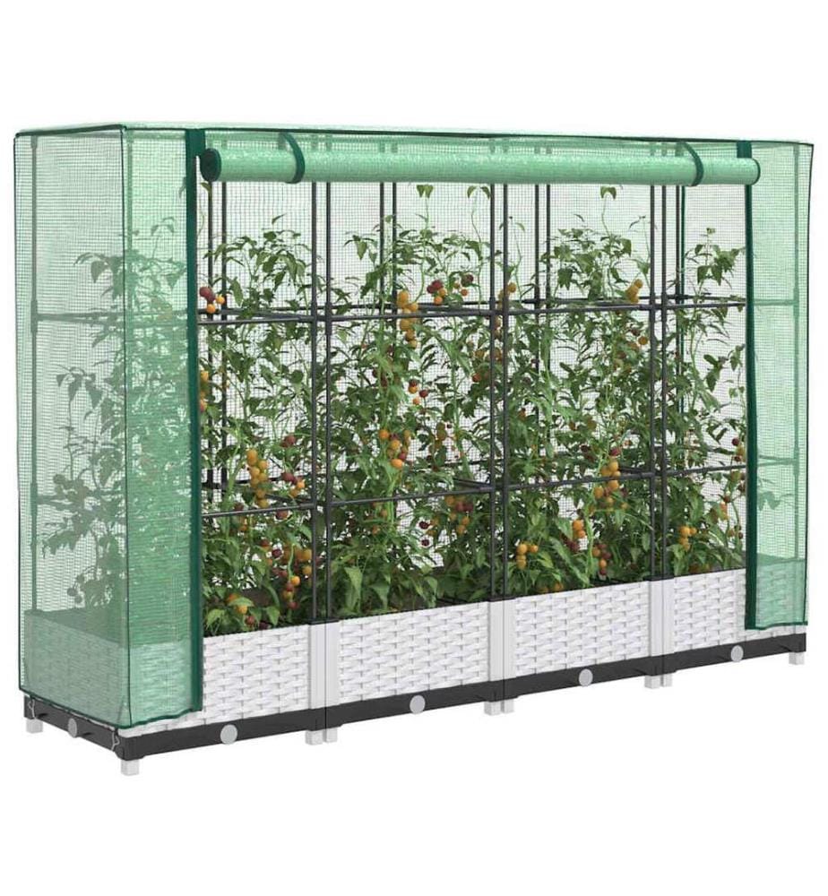 Hochbeet mit Gewächshaus-Aufsatz Rattan-Optik 160x40x123 cm