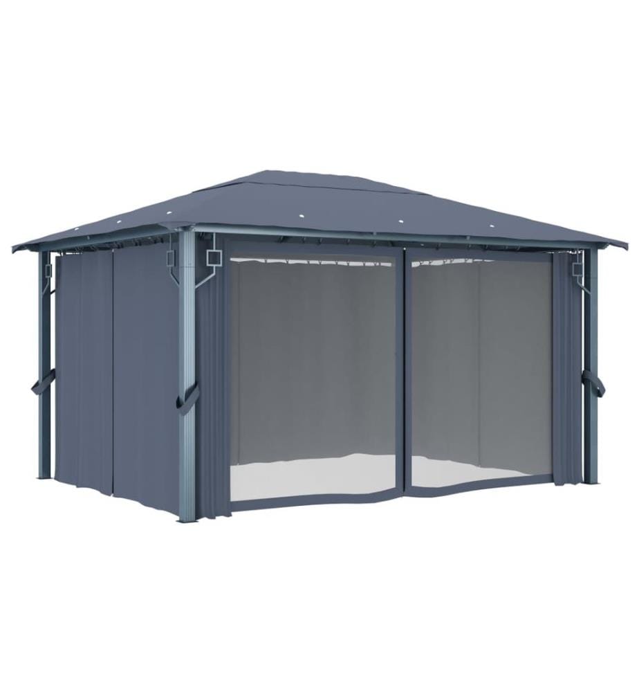Pavillon mit Vorhängen 400×300 cm Anthrazit Aluminium