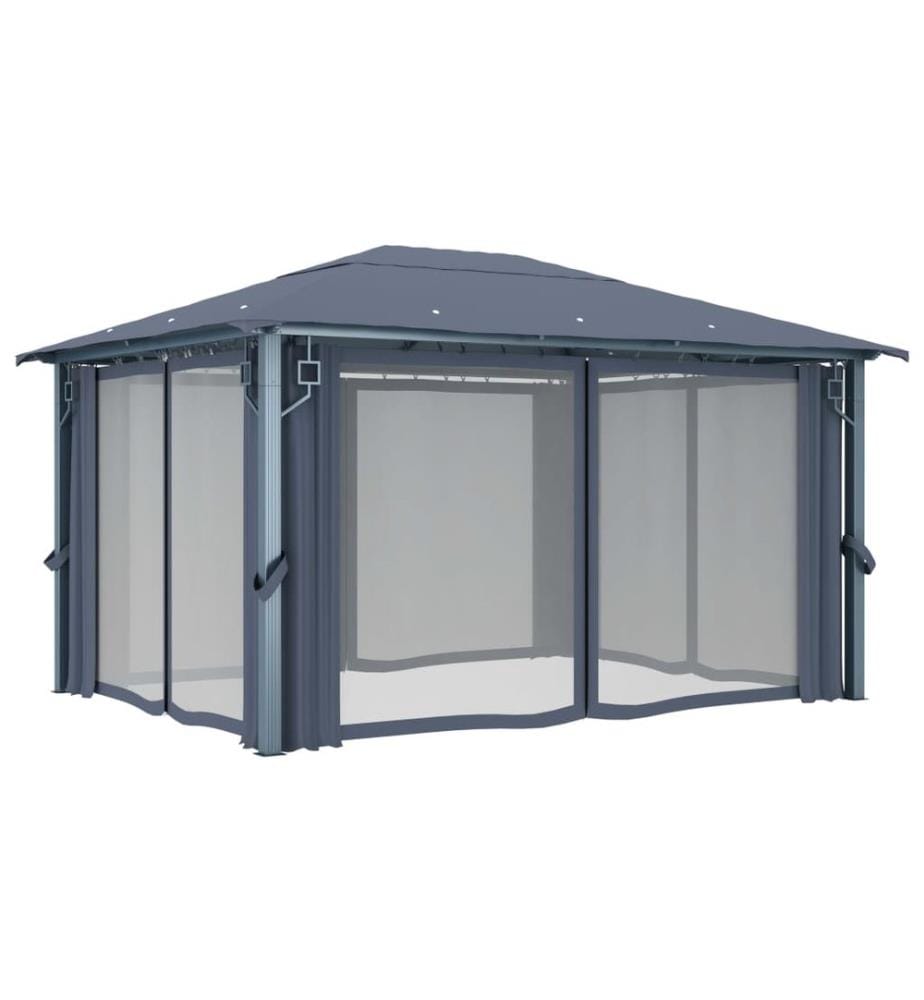 Pavillon mit Vorhängen 400×300 cm Anthrazit Aluminium