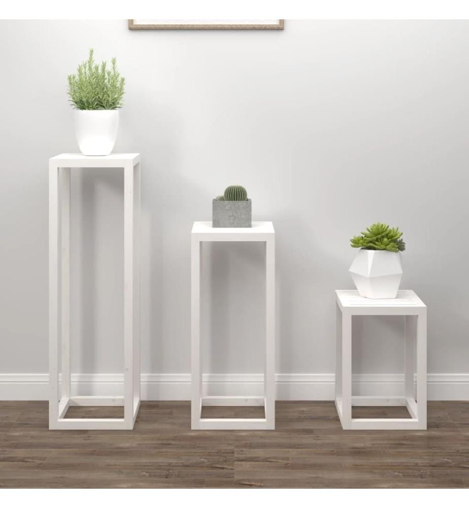 Ensemble de supports pour plantes 3pcs Blanc Bois de pin massif