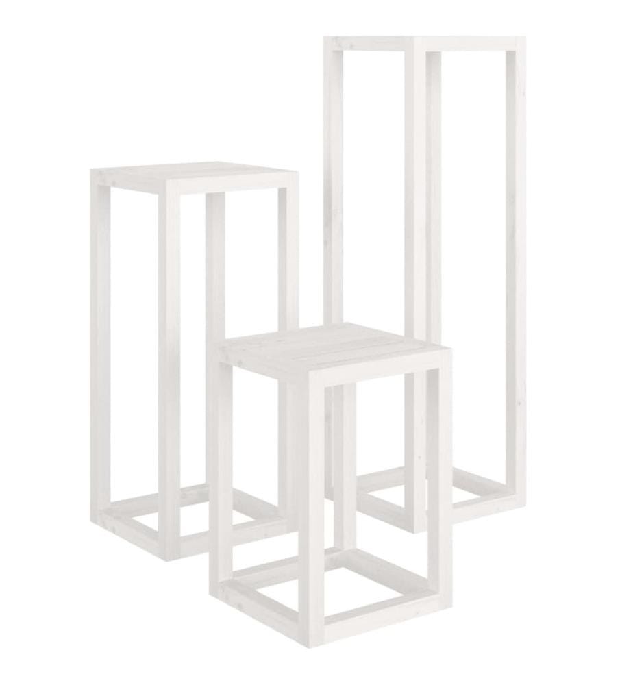 Ensemble de supports pour plantes 3pcs Blanc Bois de pin massif