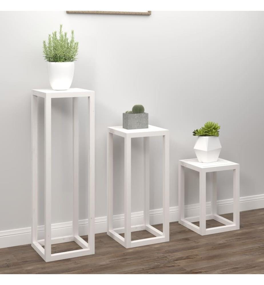 Ensemble de supports pour plantes 3pcs Blanc Bois de pin massif