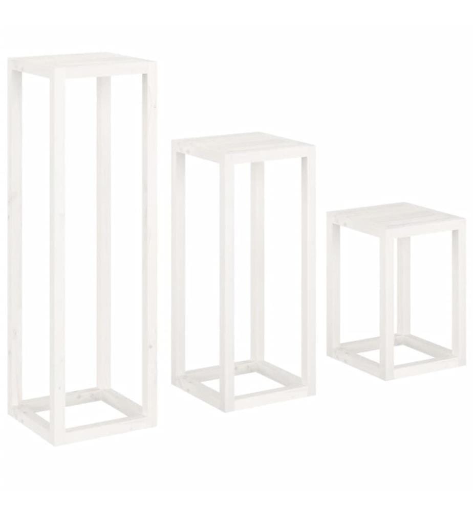 Ensemble de supports pour plantes 3pcs Blanc Bois de pin massif