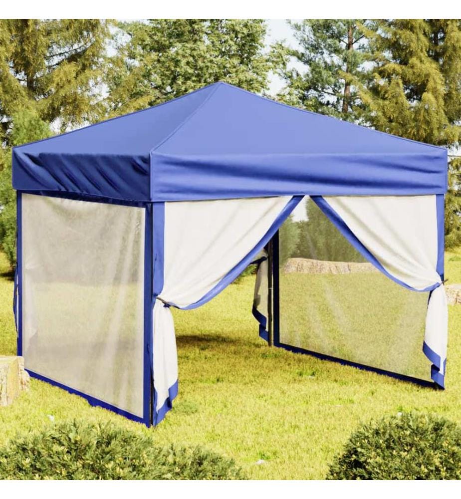 Partyzelt Faltbar mit Seitenwänden Blau 3x3 m