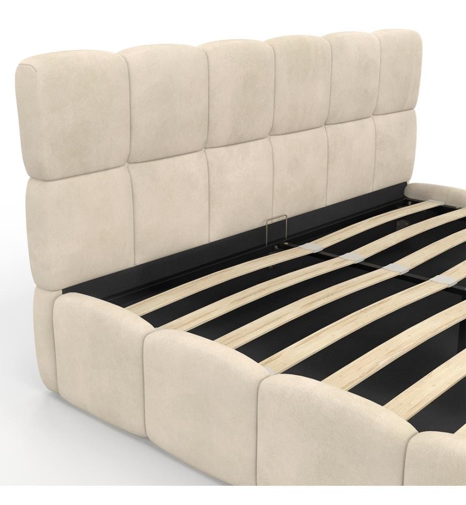 Lit coffre Bubble avec sommier et tête de lit 160x200m - Beige