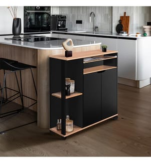 Desserte de Cuisine Sur Roulettes Avec Rangements 76 x 39,5 x 85 cm- Bois et Noir