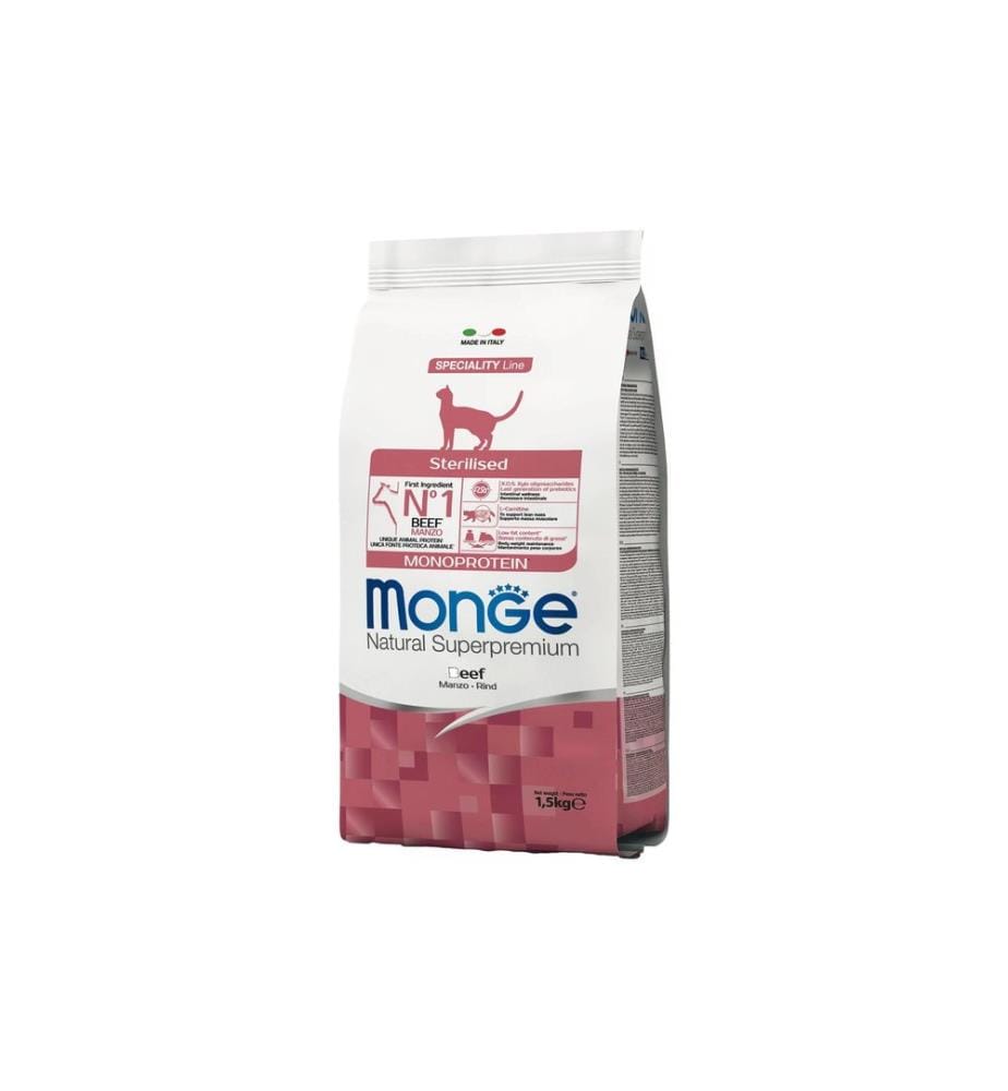 MONGE - Alimentation sèche Chat Monoprotéine Stérilisé Boeuf 1.5 kg