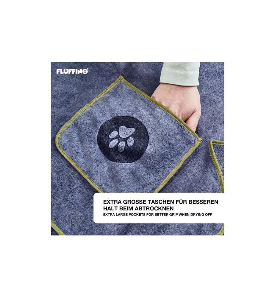 Fluffino - Set de serviettes pour chiens, Vert / Bleu, M
