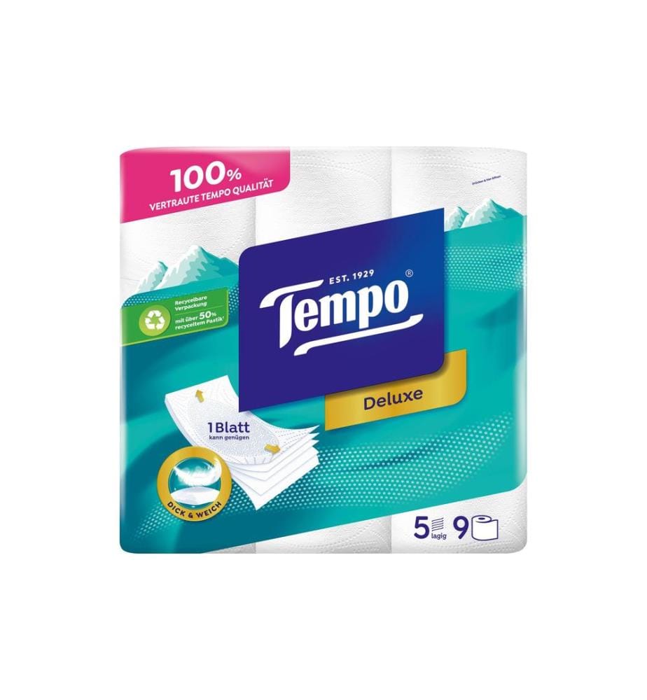 TEMPO - Toilettenpapier Deluxe 9 Rollen, 5-lagig, Weiss