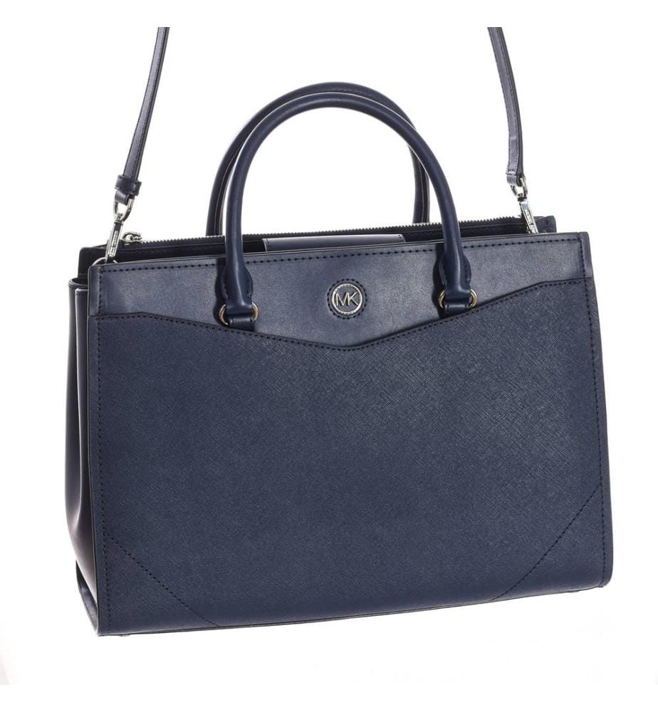 Schultertasche aus Leder - Marineblau
