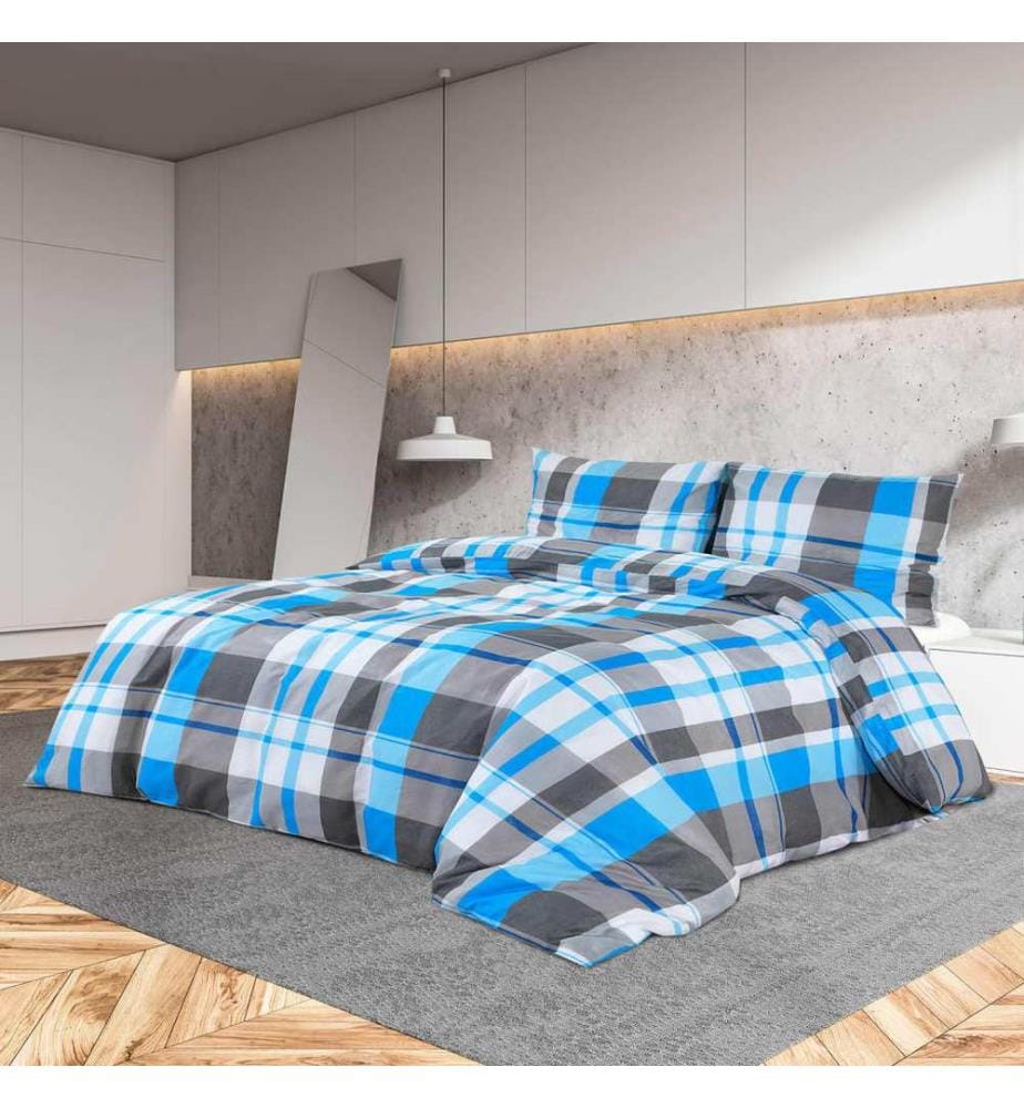 Bettwäsche-Set Blau und Grau 220x240 cm Baumwolle