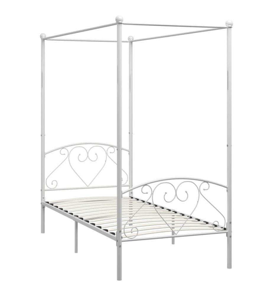 Cadre de lit à baldaquin sans matelas blanc métal 90x200 cm