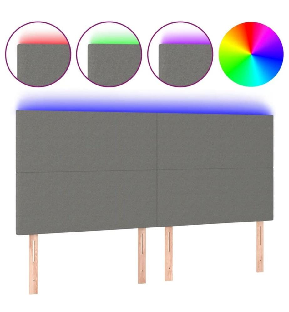 Tête de lit à LED Gris foncé 200x5x118/128 cm Tissu